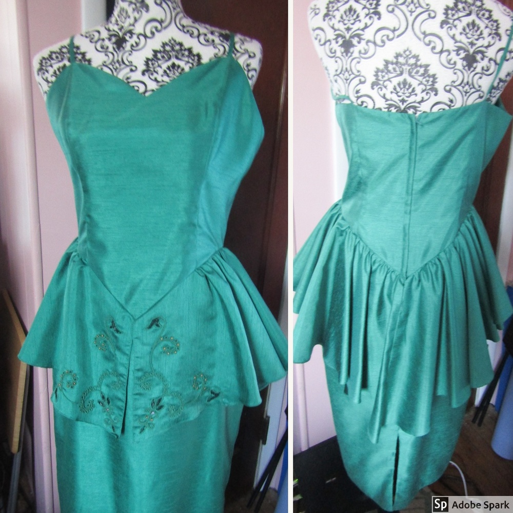 Vintage 80's Does 50's Green Peplum Cocktail Dress
